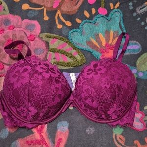 Victoria's Secret Raspberry Floral Lace Push Up Bra